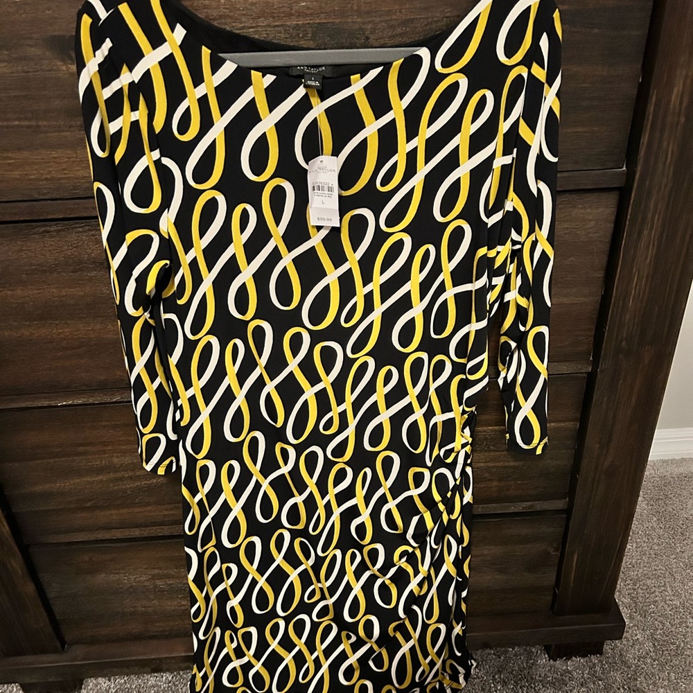 Ann Taylor Factory Black and Yellow Long Sleeve Dress